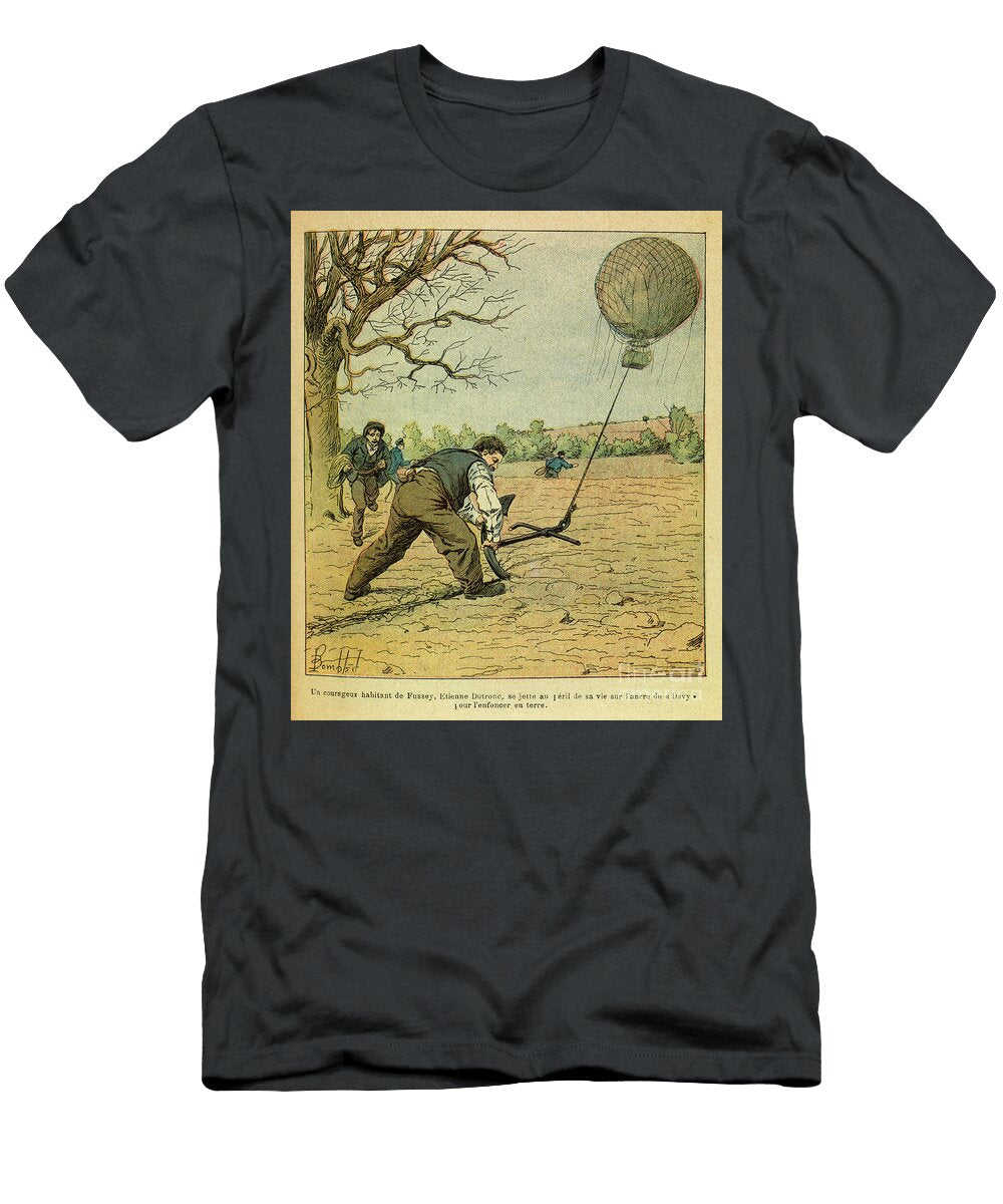 Peasants Battle Eugene Sergeants Grenest At Night Saint Georges for an Observation Balloon Engraving Louis Charles Bombled T-Shirt
