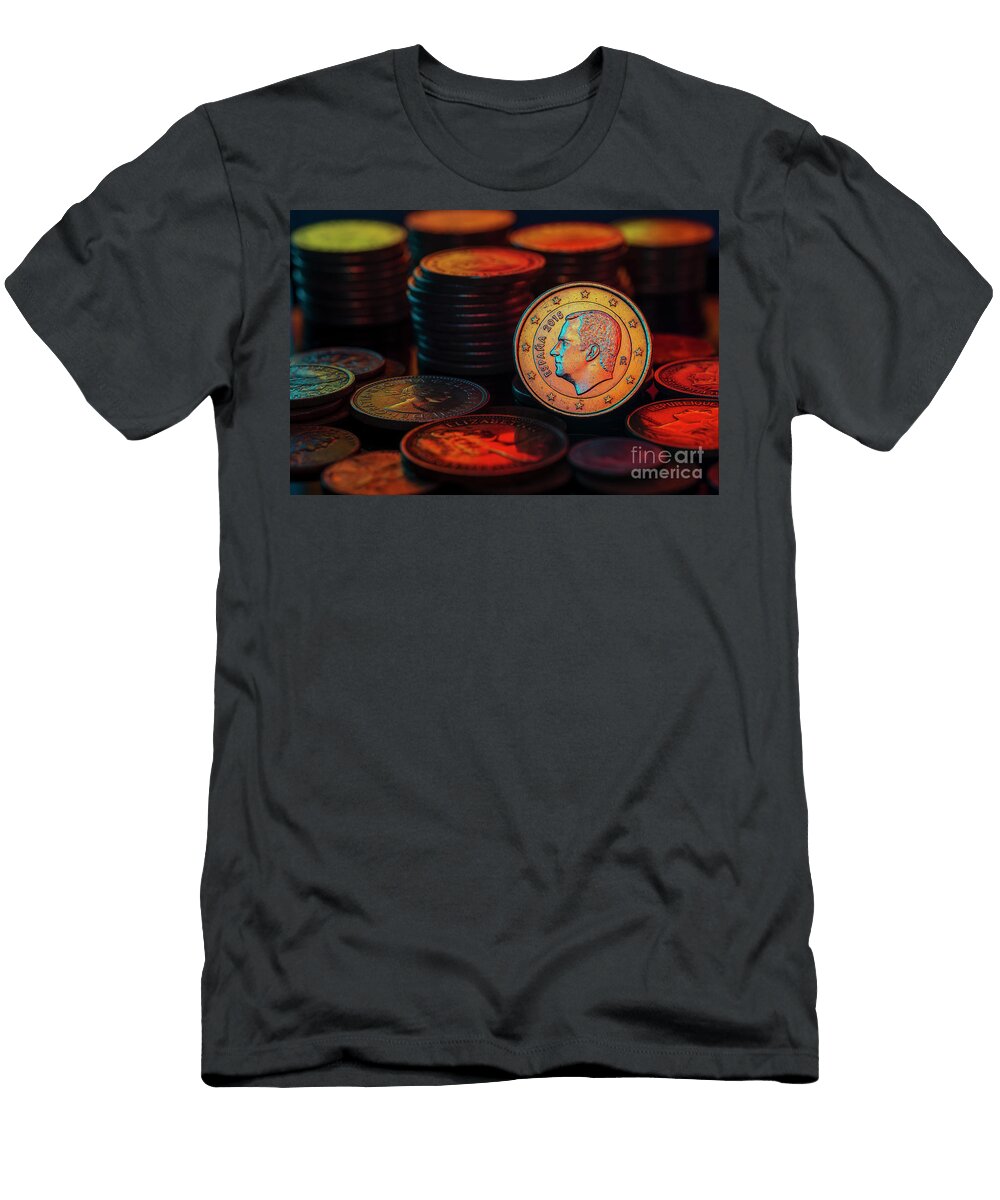 Philip Felipe Vi King of Spain Euro Coin Pile and Stacks Macro Pablo Avanzini T-Shirt
