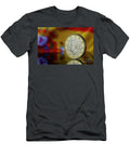 Philip Felipe Vi King of Spain Euro Coin with Spain Flag Blurred in the Background Pablo Avanzini T-Shirt