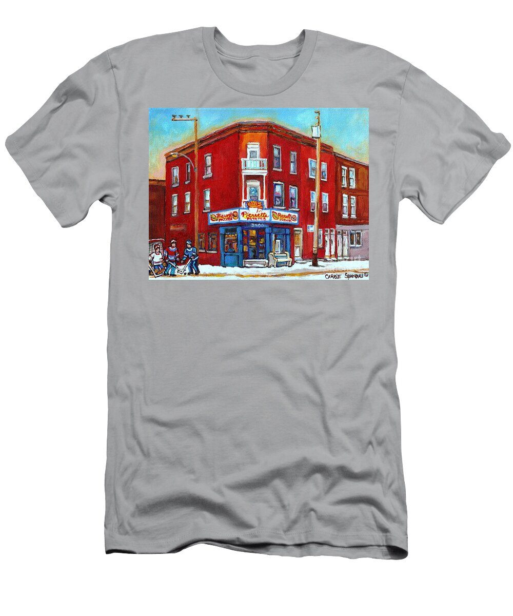 Pierrette Patates Verdun Montreal Street Hockey Scene Winter in the City Canadian Art Carole Spandau Carole Spandau T-Shirt