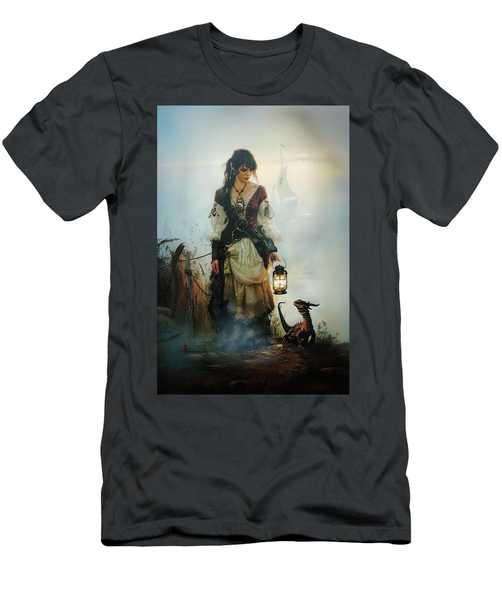 Pirate Girl with Little Dragon Mindscape Arts T-Shirt