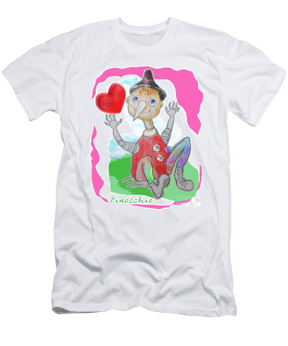 Playing Wood Pinocchio with Love Heart Original Drawing By Acci Vanyssa Graphics T-Shirt