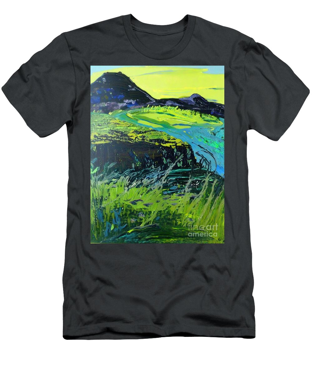 Pleasent View Painting Blue Moss Green Teal Rocky Mountains Cana N Akkash T-Shirt