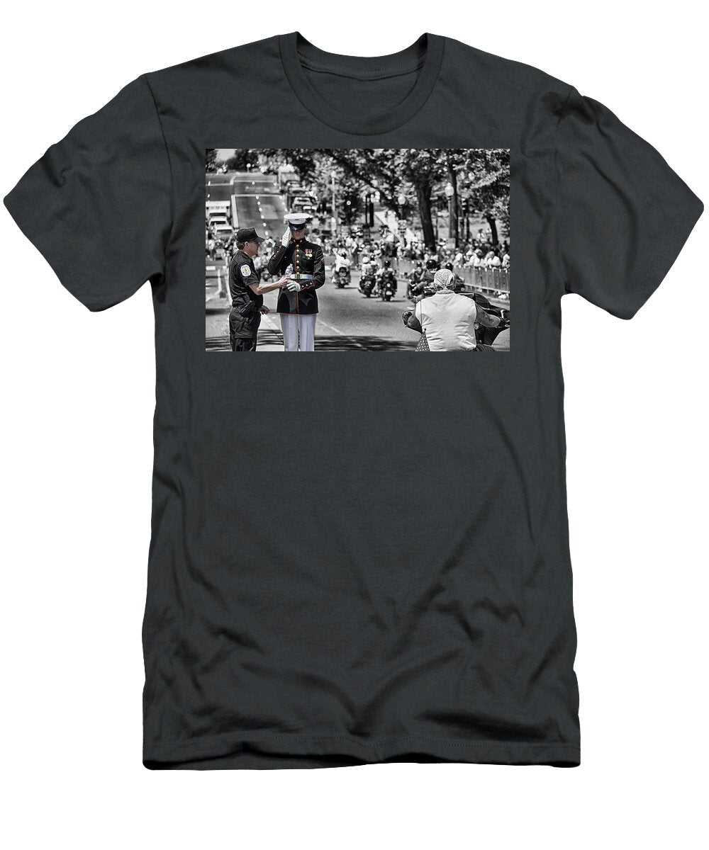Police Officer and the Marine Tom Gari Gallery Three Photography T-Shirt