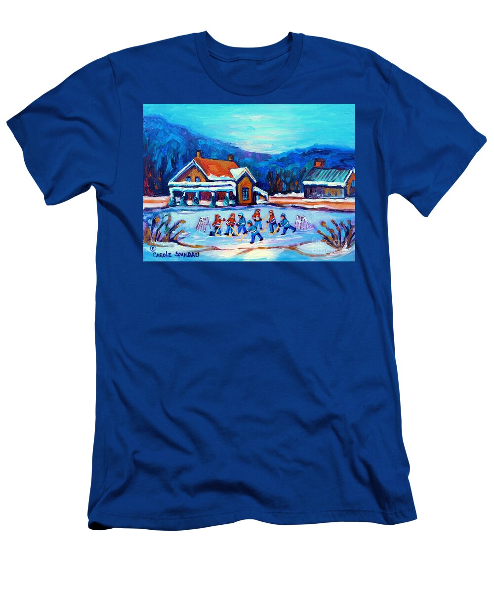 Pond Hockey Painting Canadian Art Original Winter Country Landscape Scene Carole Spandau Carole Spandau T-Shirt