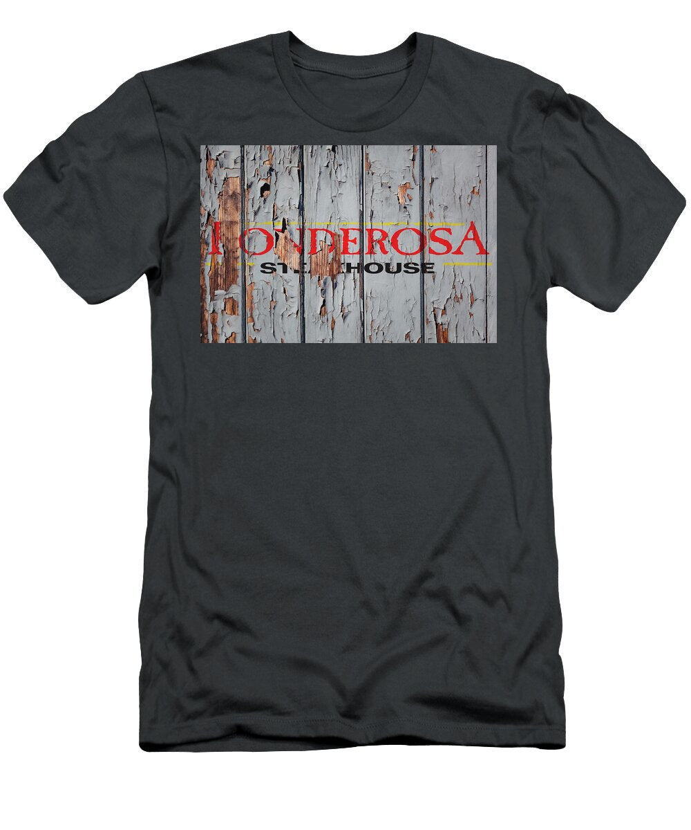 Ponderosa Vintage Logo on Peeling Paint Wood Wall Design Turnpike T-Shirt