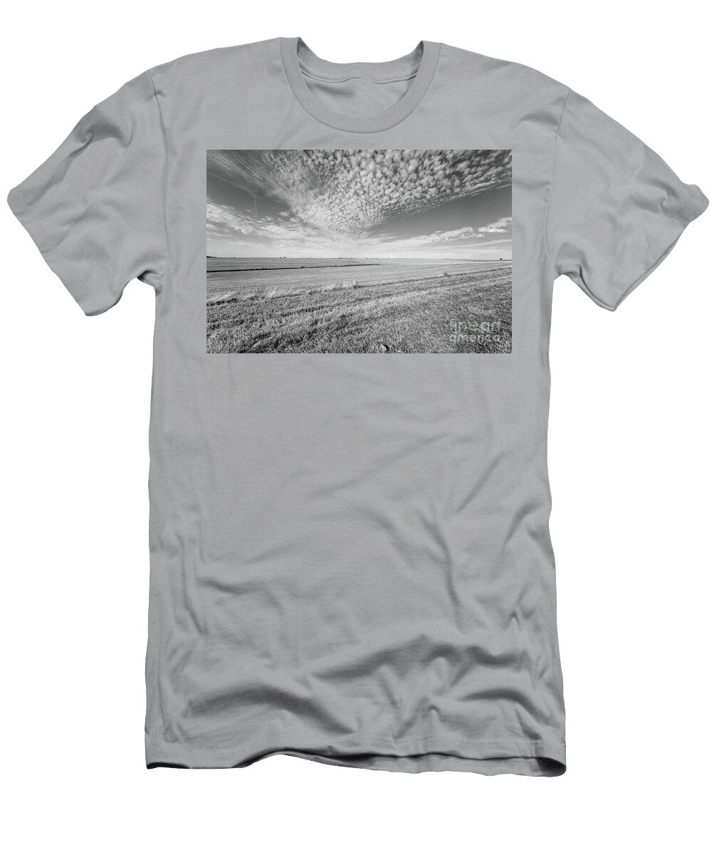 Popcorn Clouds Over Nebraska Farm Grayscale Jennifer White T-Shirt