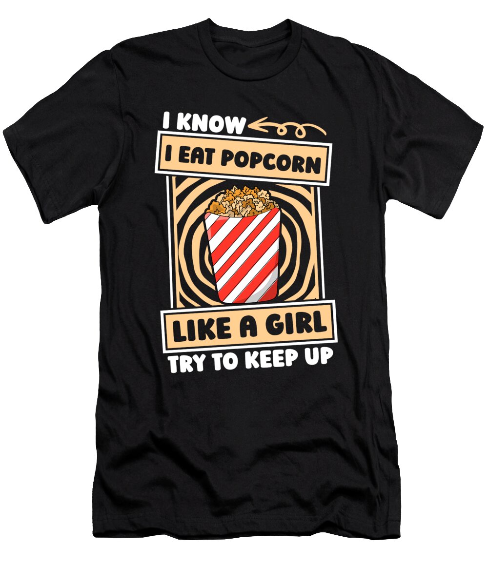 Popcorn Girl Food Snack Movie Night Popcorn Crazy Squirrel T-Shirt