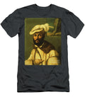 Portrait of a Bearded Gentleman Half Length in a Fur Trimmed White Jacket and a Plumed Hat and Holding a Palm Frond a Landscape Seen Through a Casement Beyond Francesco Rondani T-Shirt