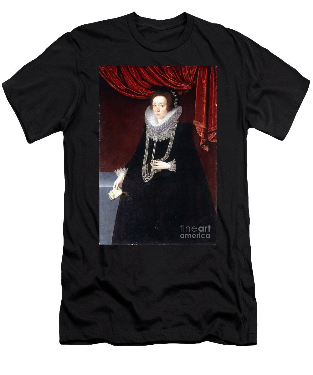Portrait of Margaret Belasyse in a Black Dress with a Pearl Necklace and a Book in Her Right Hand Marcus the Younger Gheeraerts T-Shirt