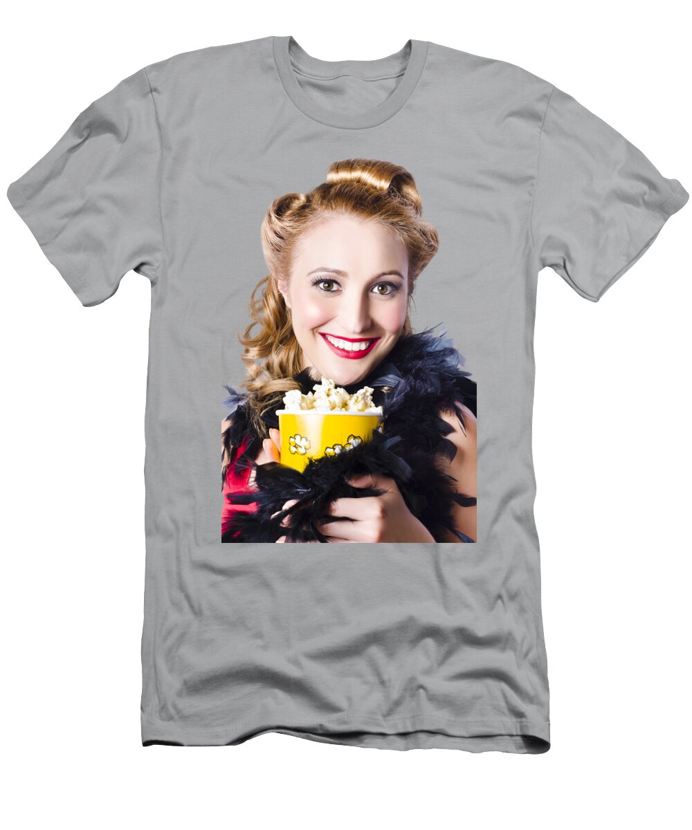 Portrait of Woman with Popcorn Jorgo Photography T-Shirt