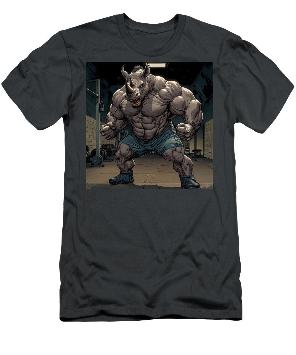 Powerful Rhino Stands Ready to Fight in a Gym Roberta Remy T-Shirt