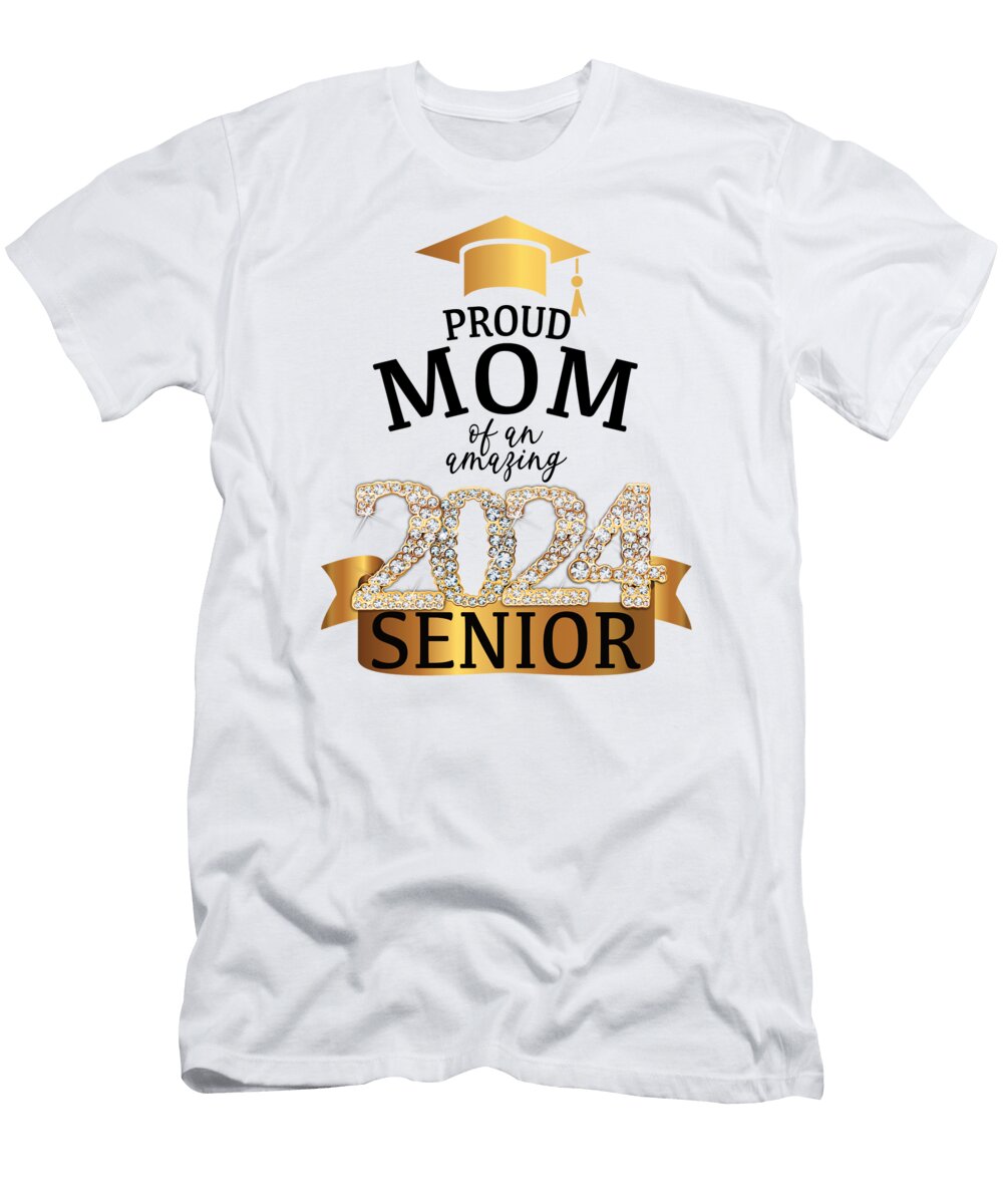 Proud 2024 Senior Mom I Elegant Yellow Celebration Millennialdesign T-Shirt