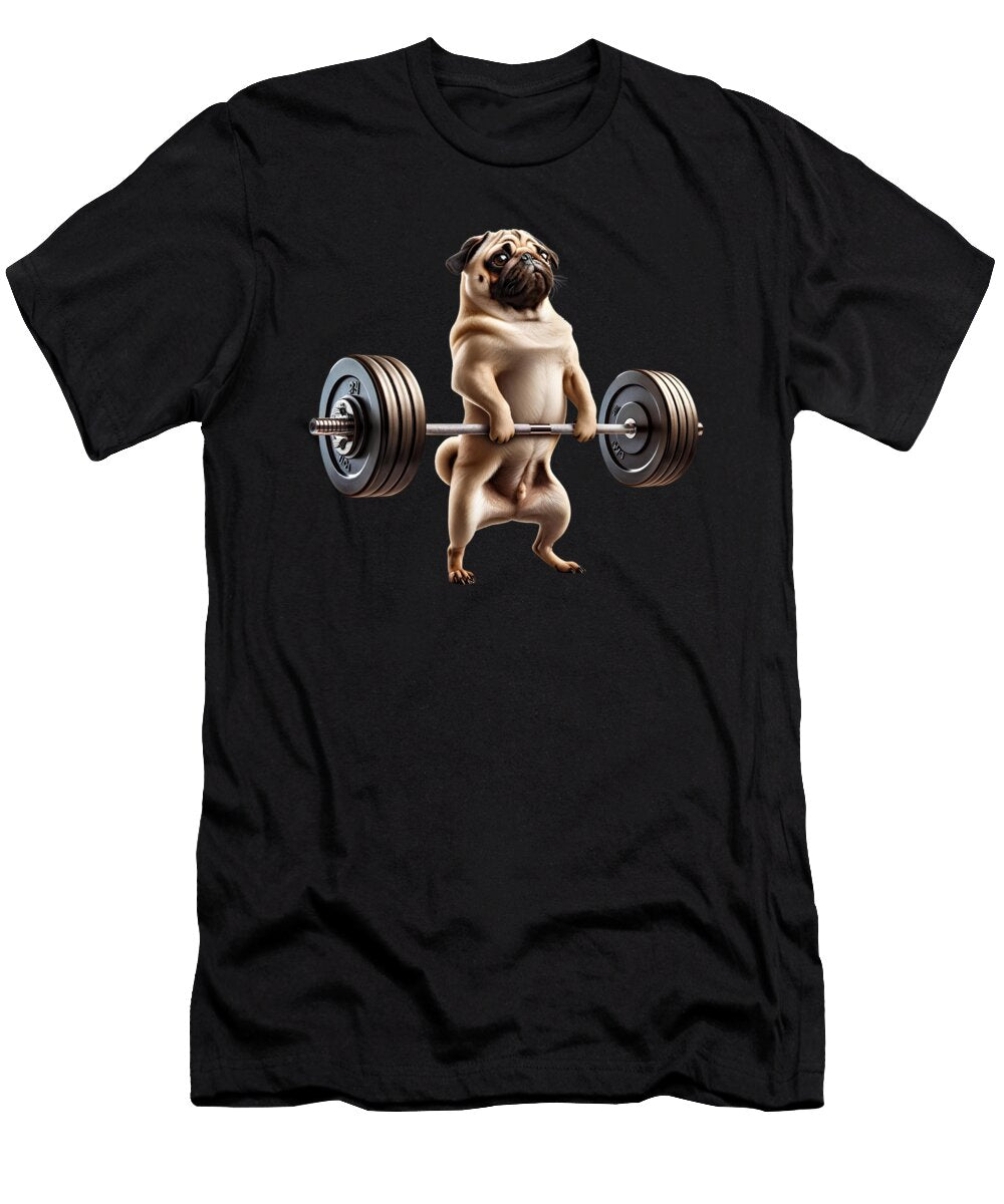Pug Deadlift Weightlifting Funny Fitness Workout Gym Dog Lover Job T-Shirt
