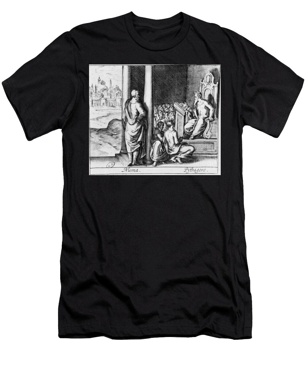 Pythagoras Circa 570 480 Bc Teaching a Class of Students Illustration From Ovids Metamorphoses Engraving Photo French School T-Shirt