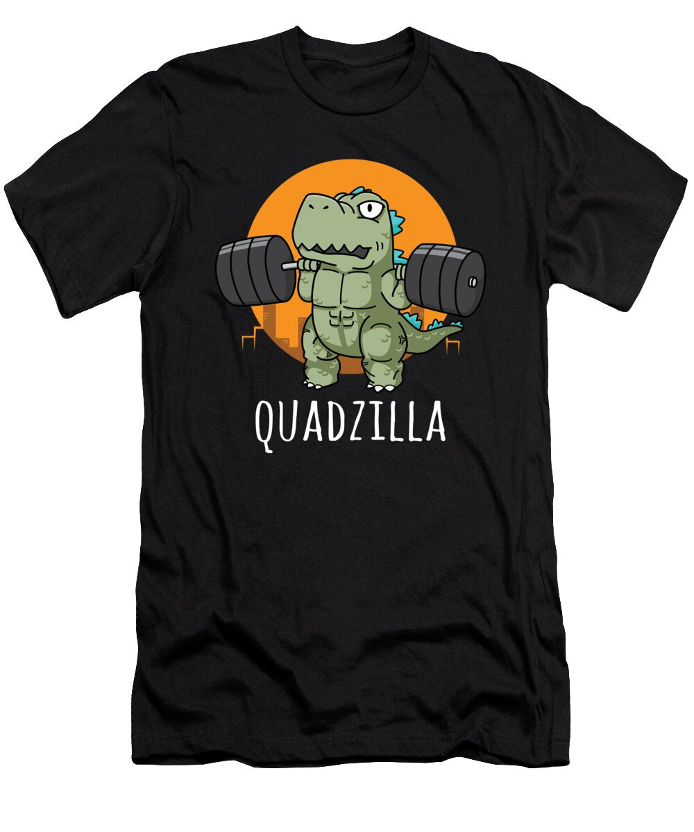 Quadzilla Funny Gym Workout Cartoon Squat Leg Day T Rex Matthew Chan T-Shirt