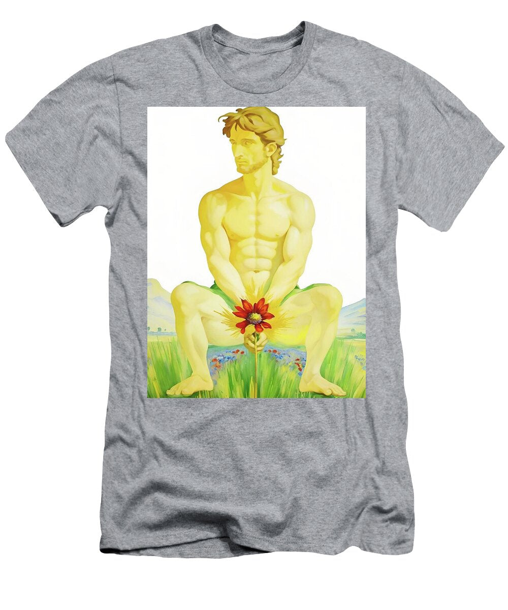 Red Flower Squat Pose Jon Fennel T-Shirt