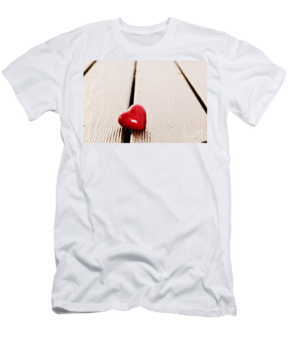 Red Heart in Crack of Wooden Plank Michal Bednarek T-Shirt