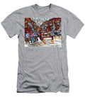 Red Snow Plow Montreal Streetscene C Spandau Artist Winter in the City Hockey Art Paintings for Sale Carole Spandau T-Shirt