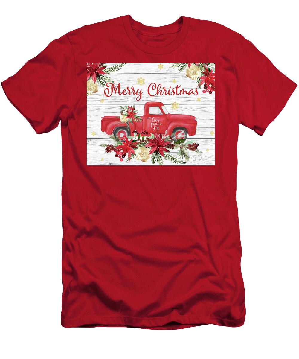 Red Truck Floral Christmas Jean Plout T-Shirt