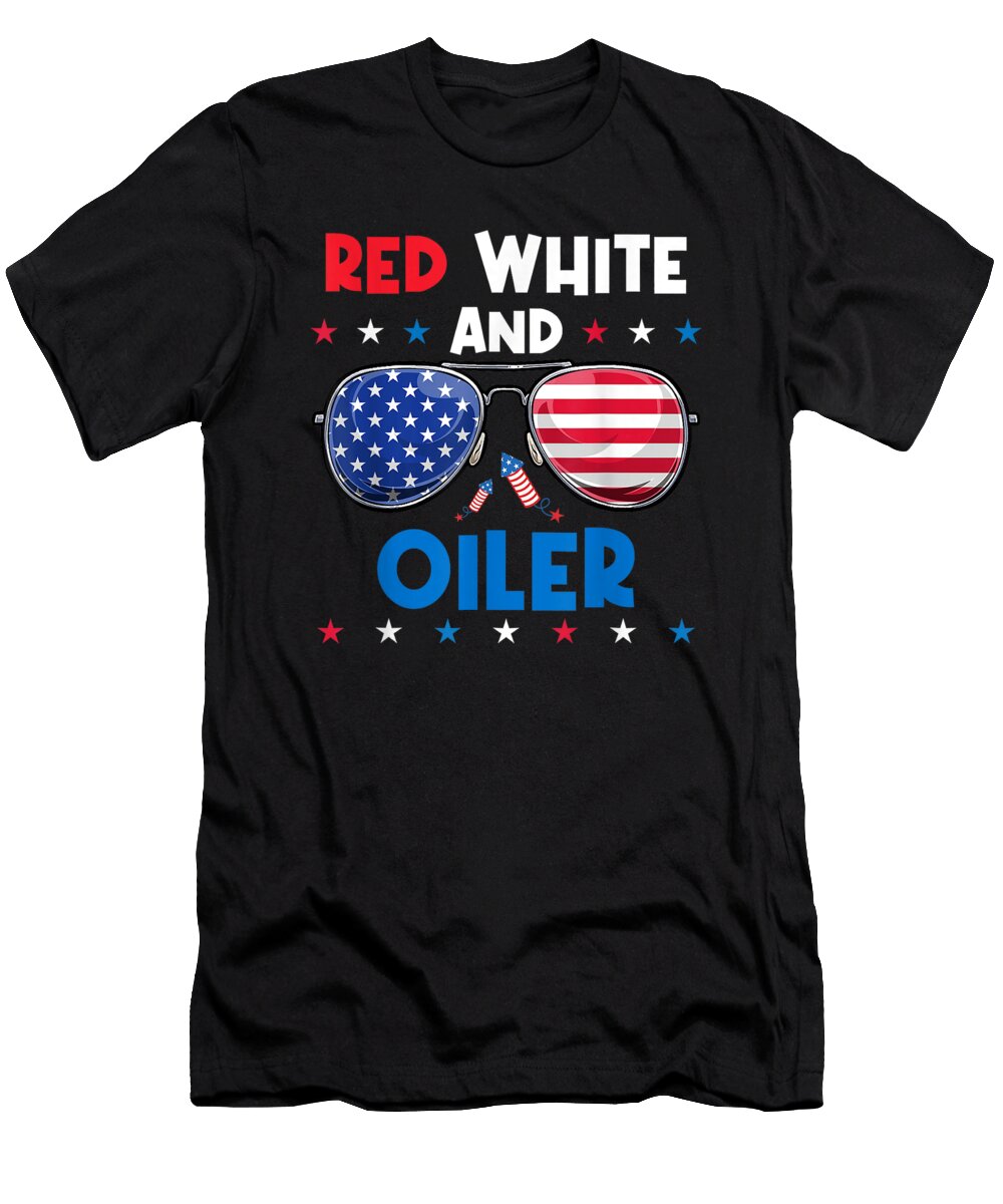 Red White and Oiler Sunglasses 4th of July America Flag Dhbubble T-Shirt