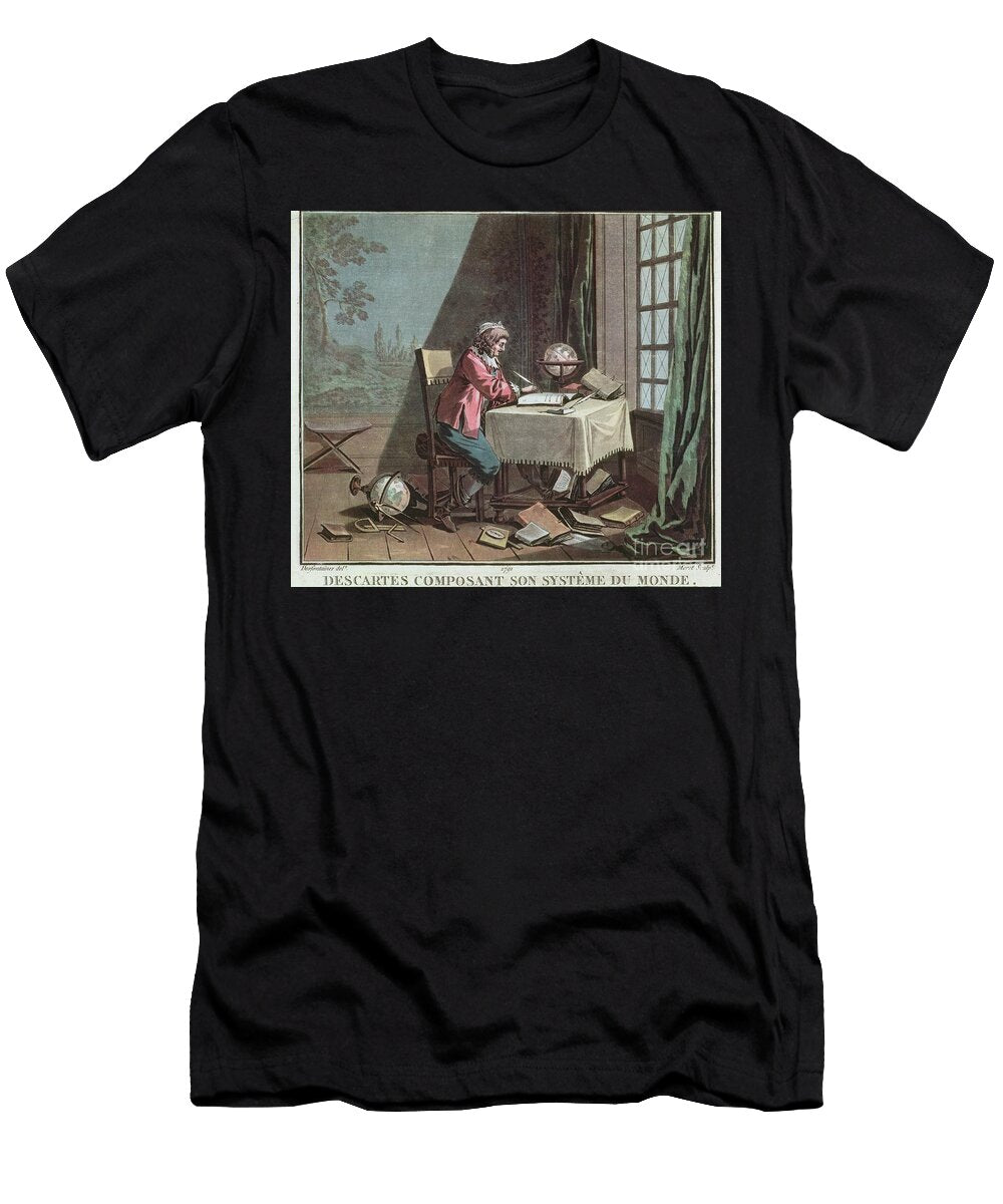 Rene Descartes 1596 1650 Writing His World System Engraved By Jean Baptiste Moret Fl1790 1820 1791 Desfontaines T-Shirt