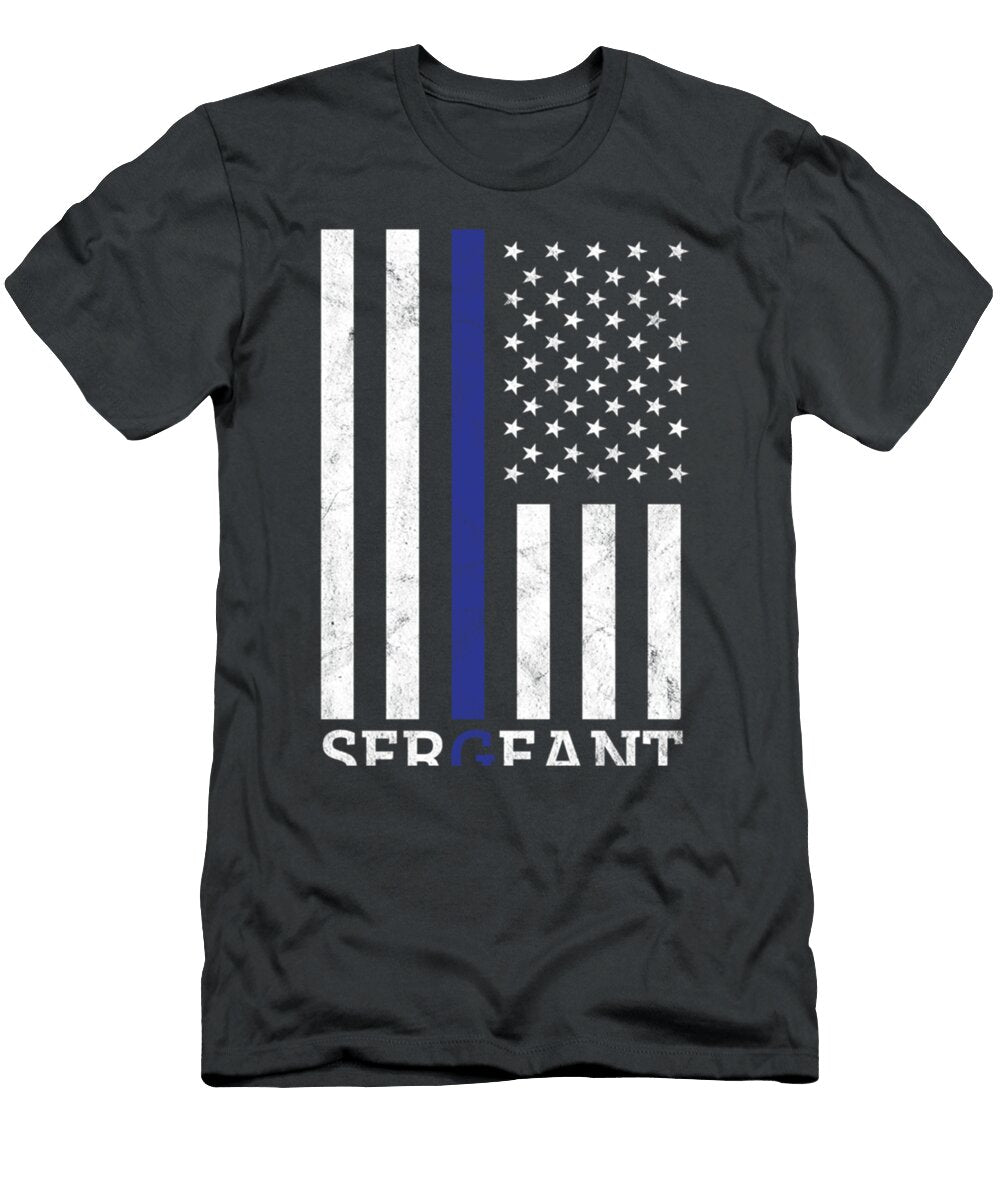 Retired Sergeant Police Thin Blue Line American Flag Rahfj Jaidy T-Shirt