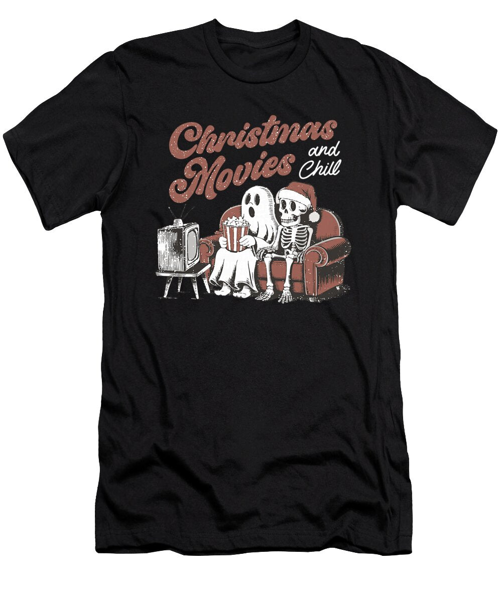 Retro Funny Ghost Skeleton Christmas Movies and Natalie Lidford T-Shirt