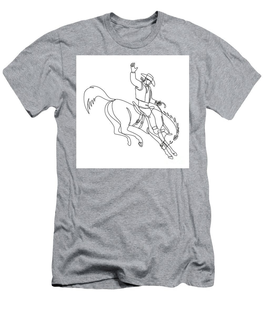 Rodeo Cowboy Rising a Bucking Bronco Continuous Line Drawing Aloysius Patrimonio T-Shirt