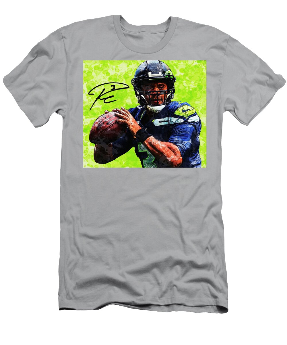 Russell Wilson Seahawks Qb Watercolors Bob Smerecki T-Shirt