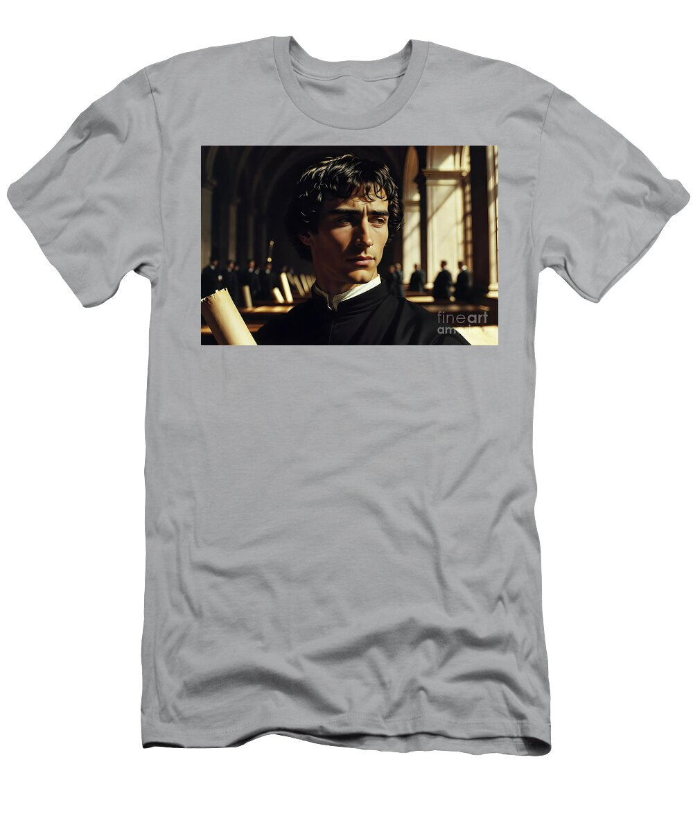 Saint Augustine Young Scholar in Sunlit Corridor Sapiens Verbum T-Shirt