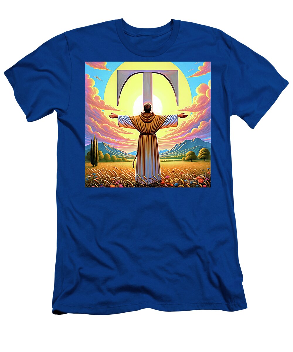 Saint Francis of Assisi As a Franciscan Tau Expressionist Effect 2 Rose Santuci Sofranko T-Shirt