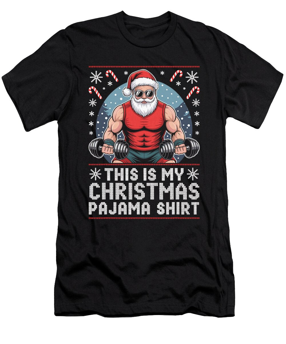 Santa Weightlifting Ugly Christmas Sweater Natalie Lidford T-Shirt