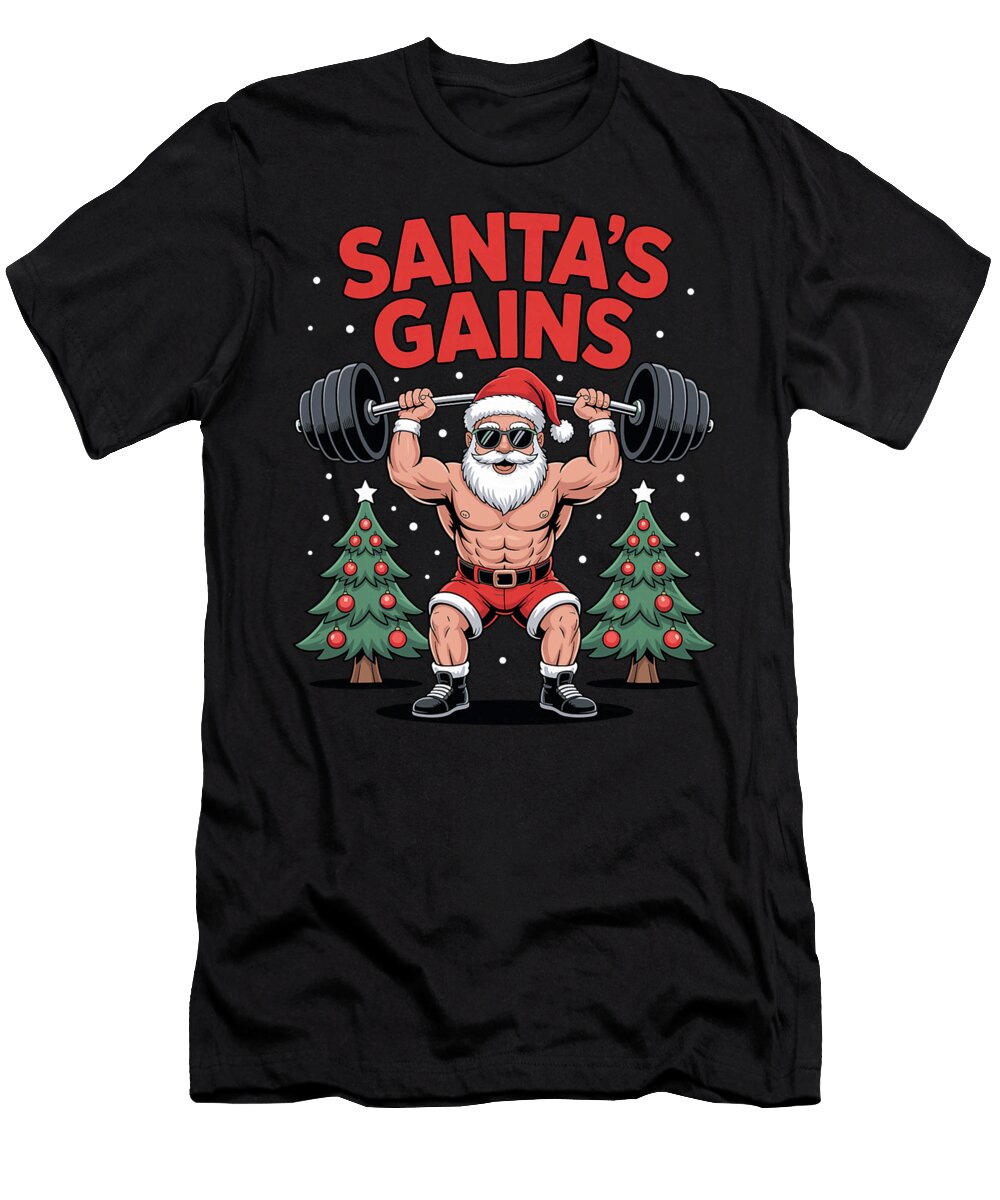 Santa Workout Gym Women Men Fitness Gains Natalie Lidford T-Shirt