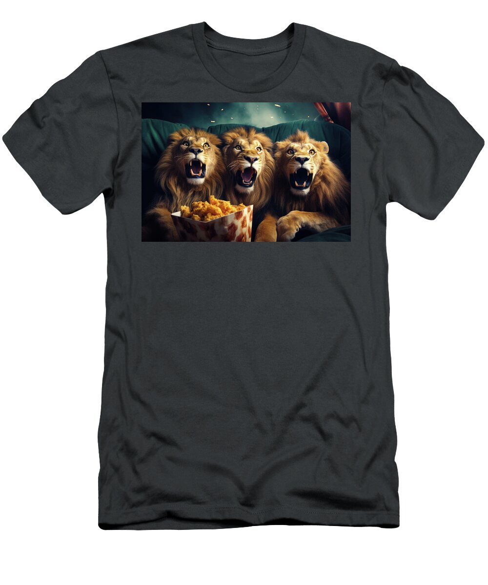 Scared Lions Watching Horror Movie on the Couch 01 Matthias Hauser T-Shirt