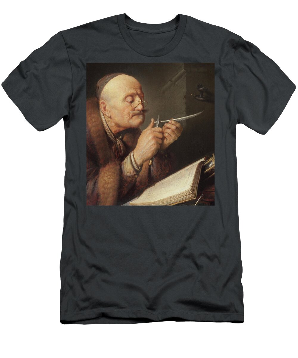 Scholar Sharpening a Quill Pen By Gerrit Dou Mango Art T-Shirt