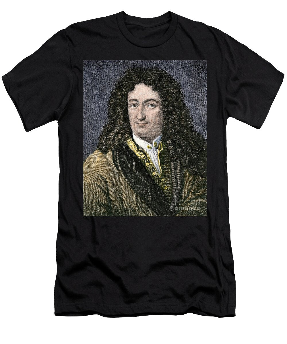 Sciences and Scholars Portrait of Gottfried Wilhelm Leibniz 1646 1716 German Philosopher and Mathematician Colour Engraving American School T-Shirt