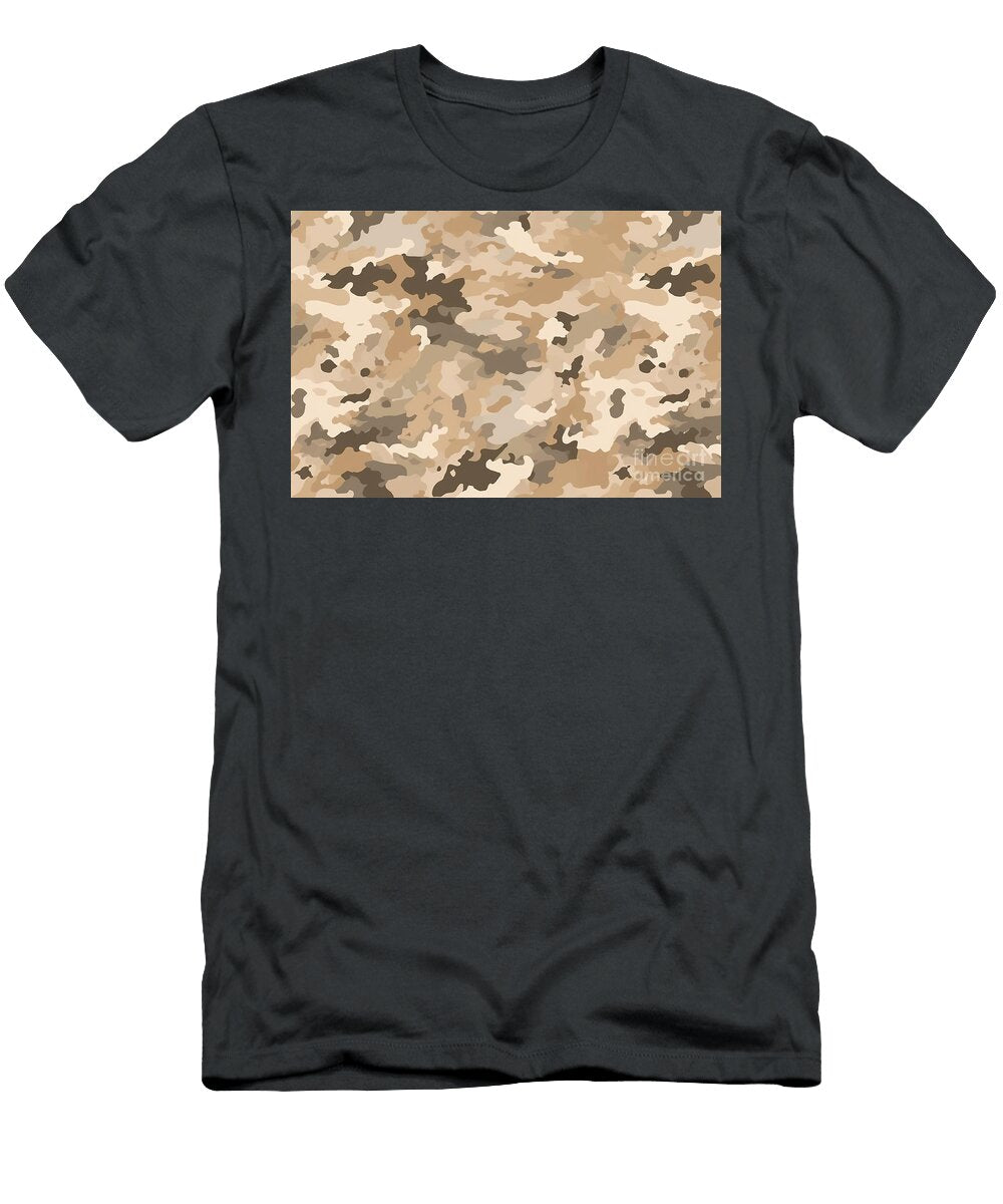 Seamless Rough Textured Military Hunting Paintball Camouflage Pattern in a Light Brown and Khaki Beige Palette Tileable Abstract Contemporary Classic Camo Fashion Textile Surface Design Texture N Akkash T-Shirt