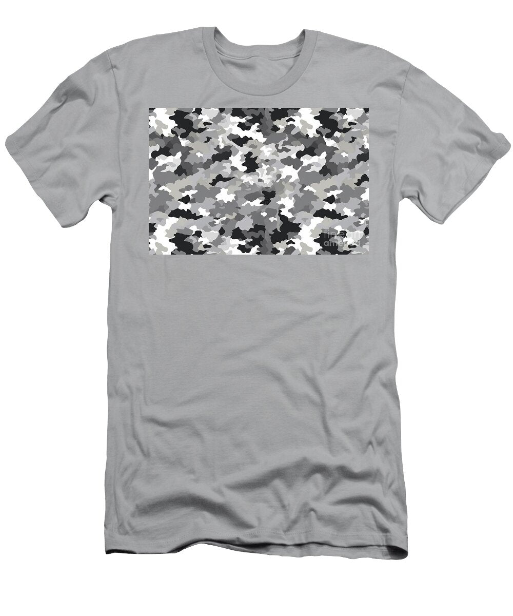 Seamless Rough Textured Military Hunting Paintball Camouflage Pattern in Light Urban Grey and Snow White Palette Tileable Abstract Contemporary Classic Camo Fashion Textile Surface Design Texture N Akkash T-Shirt