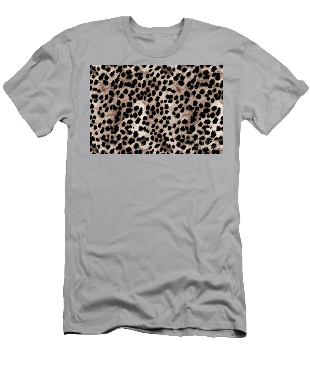 Seamless Soft Fluffy Leopard Print or Cheetah Spots African Safari Wildlife Camouflage Pattern Realistic Black and White Long Pile Animal Skin Rug or Fur Coat Fashion Background Texture 3d Rendering N Akkash T-Shirt