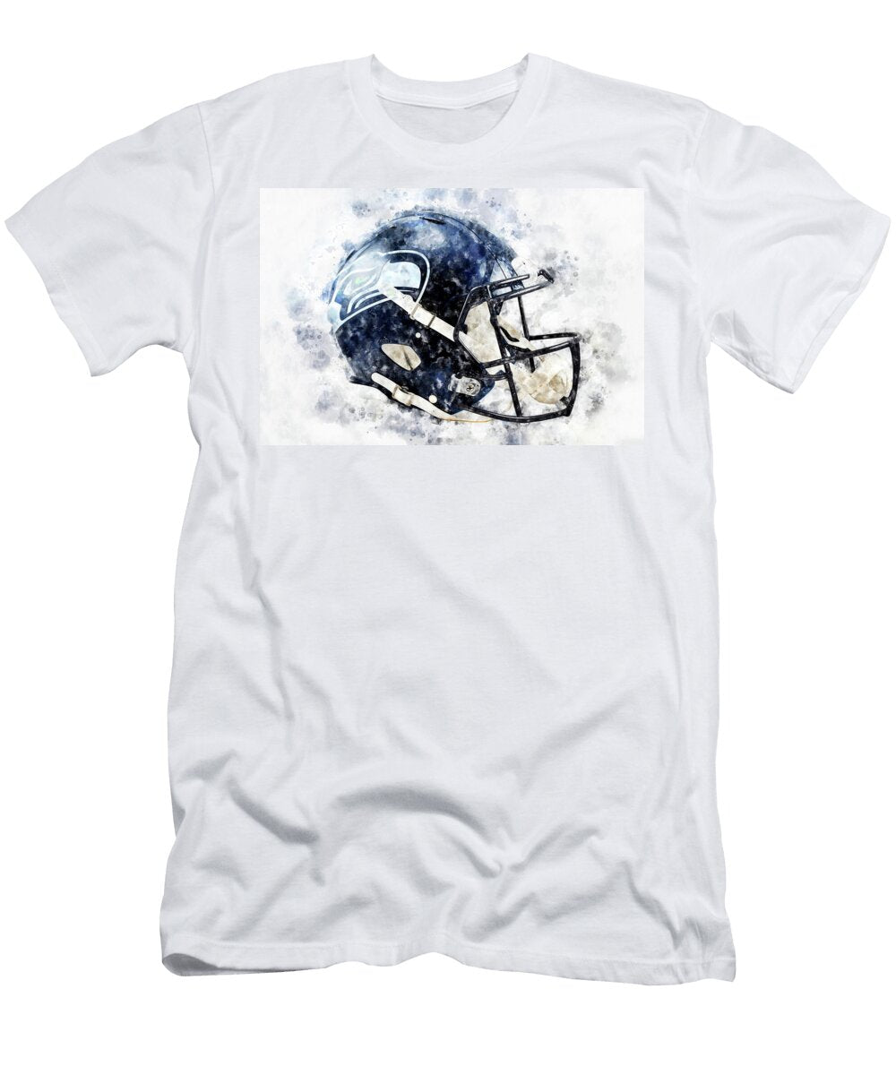 Seattle Seahawks Helmet Watercolor Art Ksenia Dvornikova T-Shirt