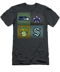 Seattle Sports Teams Seahawks Mariners Sonics Kraken Recycled Washington State License Plate Art Design Turnpike T-Shirt