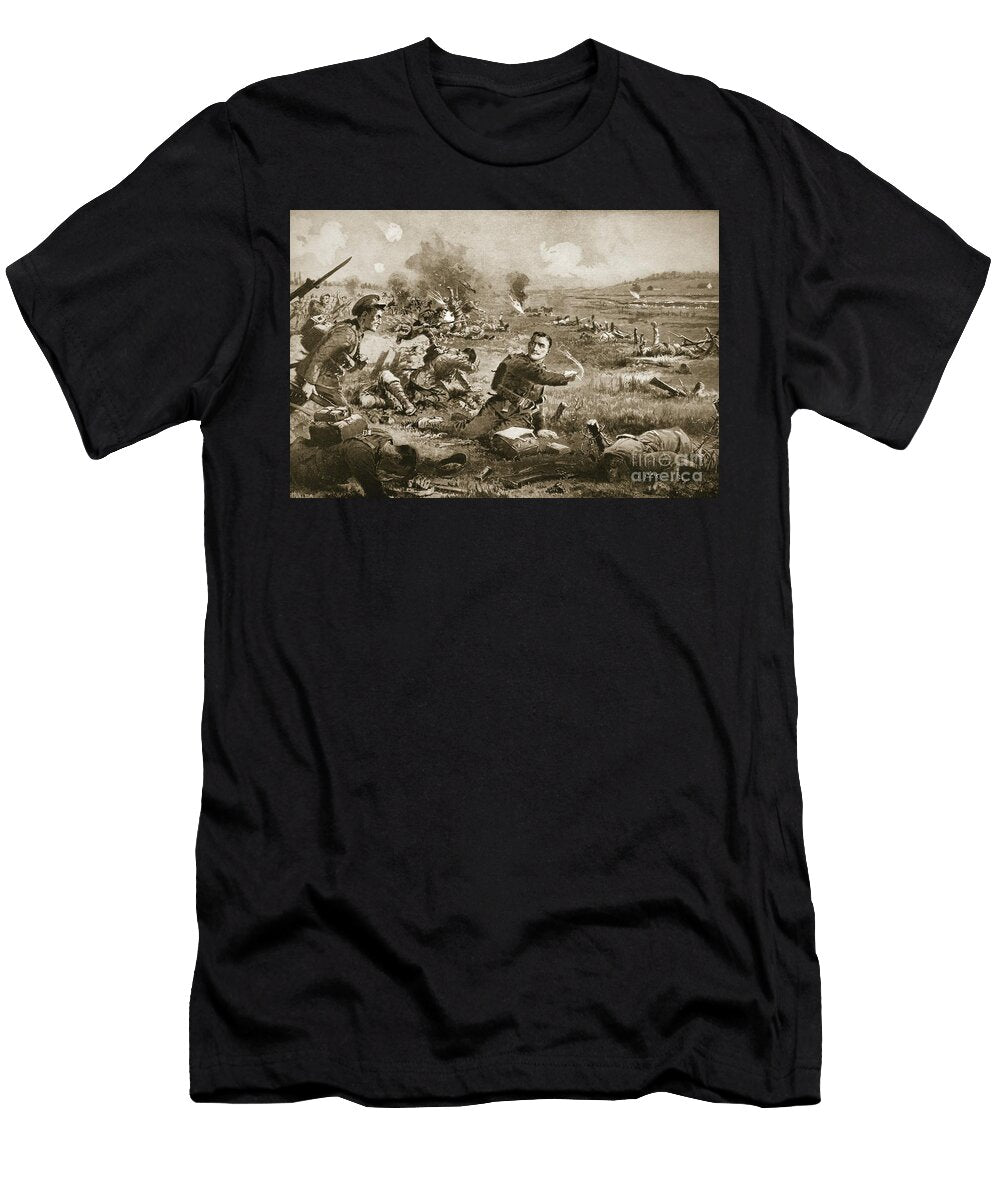 Sergeant Bc Shea Rallying and Cheering on the Men of His Regiment After Being Seriously Wounded At Rouges Bancs John Harris Valda T-Shirt