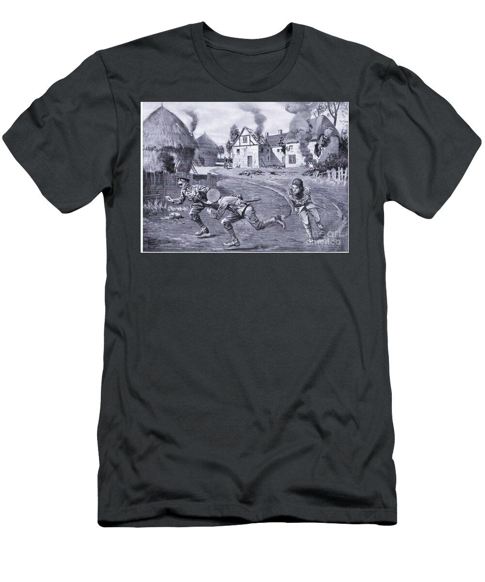 Sergeant Cooper and Two Comrades Dashing Off Under Enemy Fire After Setting Fire to a Farmhouse and Several Ricks Dcm Leslie Mosley T-Shirt