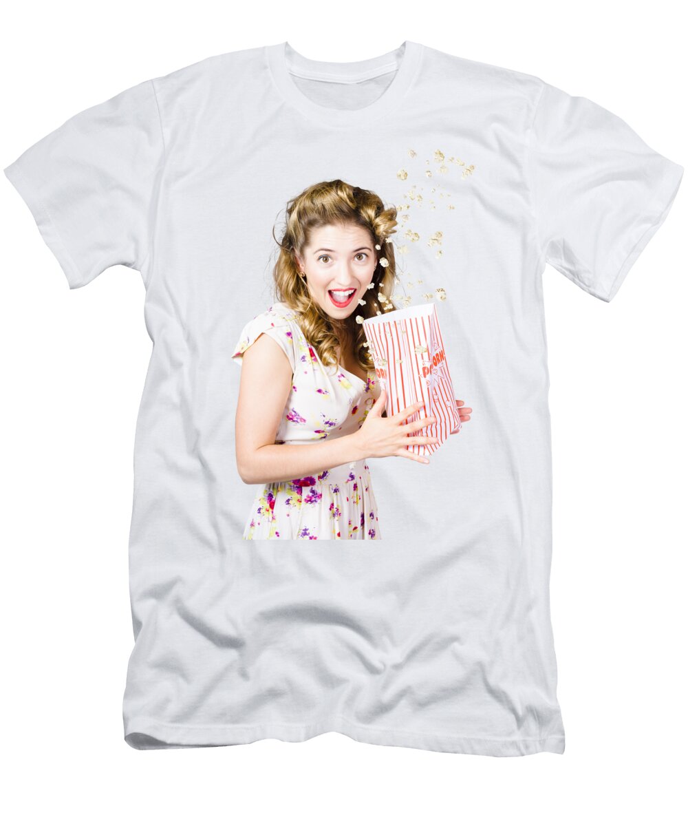 Shock Horror Pinup Girl Watching Scary Movie Jorgo Photography Wall Art Gallery T-Shirt
