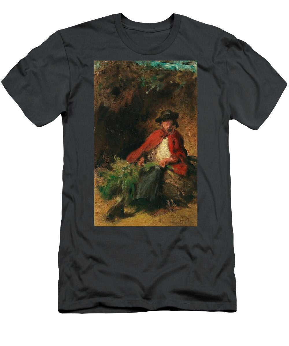 Sitzendes Madchen Mit Rotem Umhang Einen Hasen Vor Sich Carl Spitzweg German T-Shirt