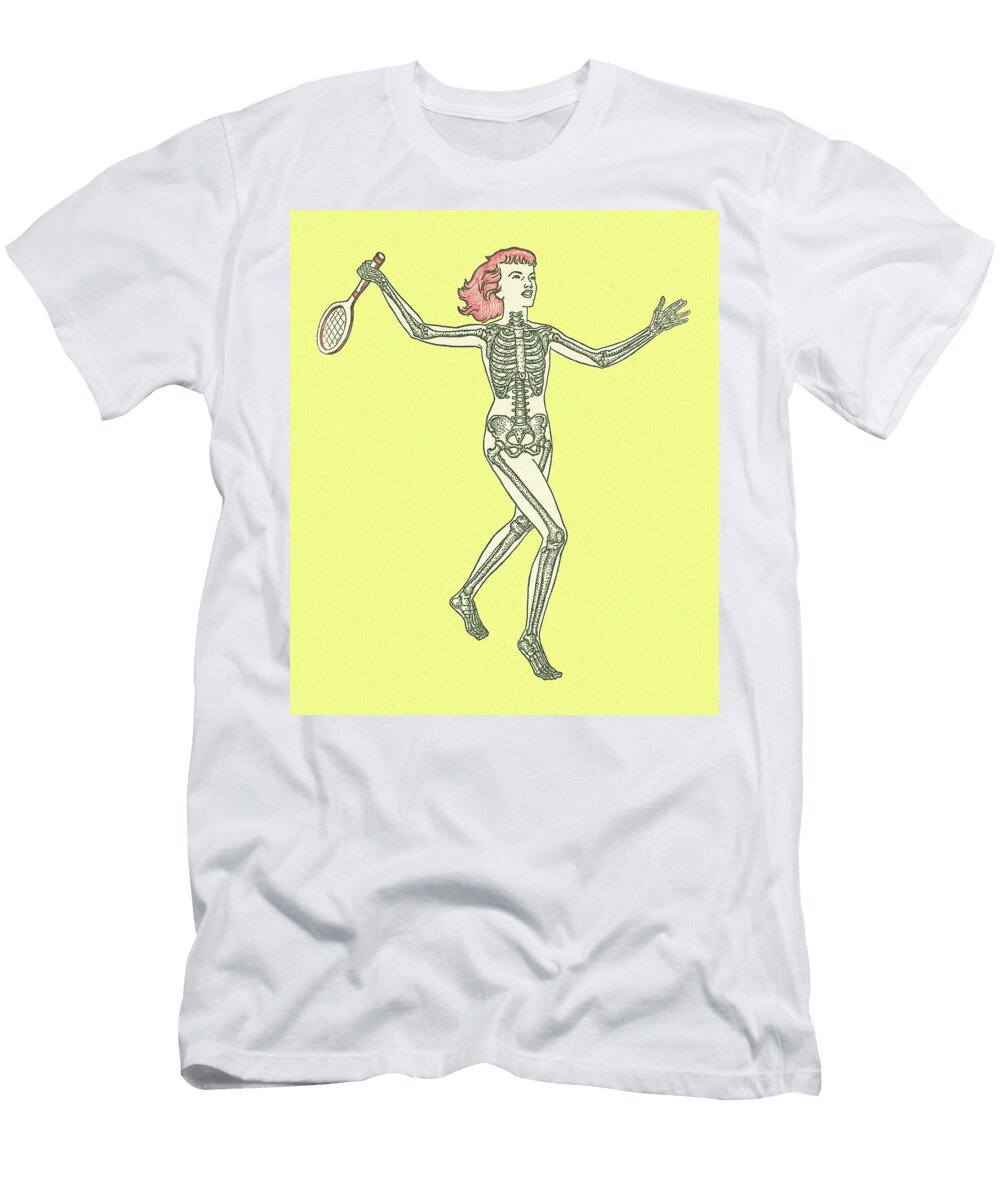 Skeleton Lady Playing Tennis Csa Images T-Shirt