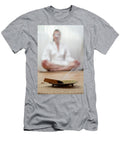 Smoking Palo Santo Incense Wood Burning in a Golden Tray with a Dorin Puha T-Shirt
