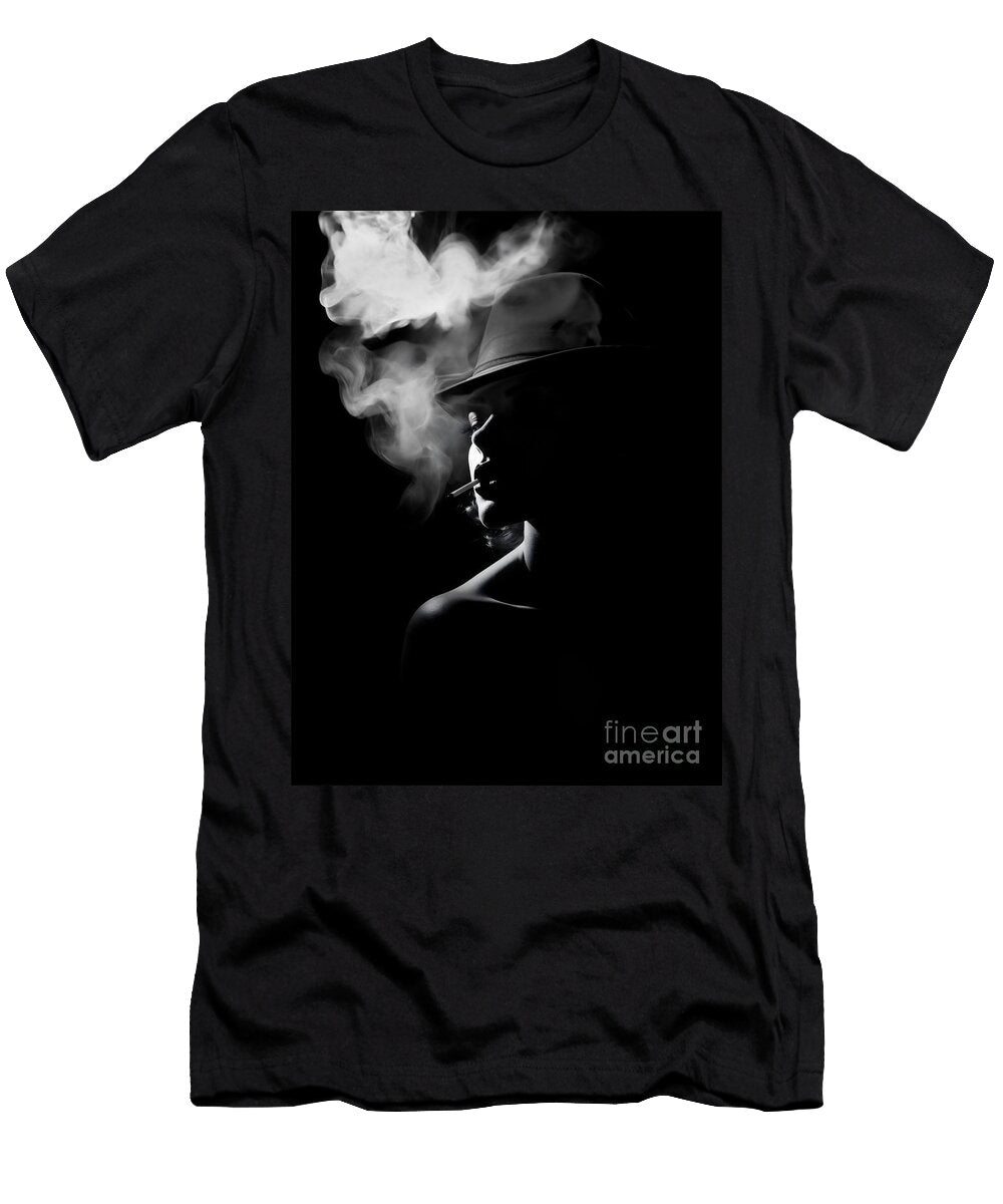 Smoking Woman Black and White Portrait Delphimages Photo Creations T-Shirt