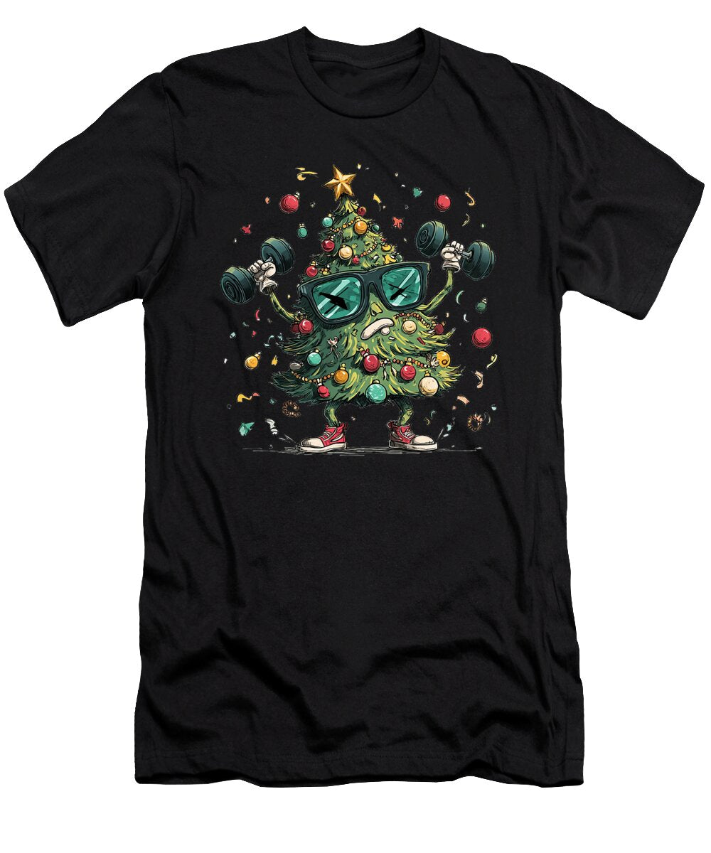 Sport Wear Costume with Xmas Tree and Dumbbell Natalie Lidford T-Shirt